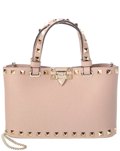 Valentino Garavani Mini Rockstud Shopping Bag In Laminated Grainy Calfskin. Woman Rose Cannelle Uni In Pink