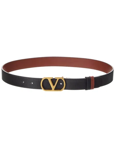Valentino Garavani Vlogo Signature Reversible Shiny Calfskin Belt - 20mm / 1.2 In. Woman Black/deep In Black