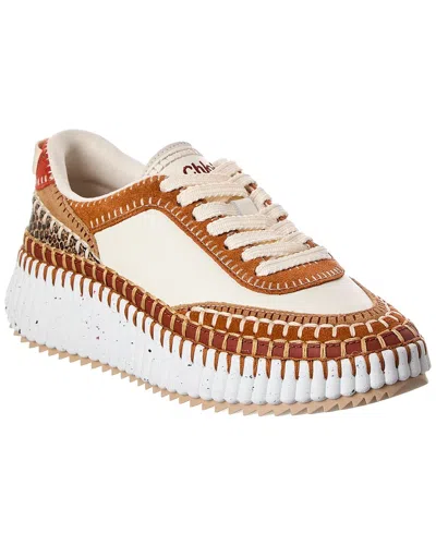 Chloé Nama Mixed Leather Low-top Platform Sneakers In Brown