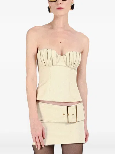 Rowen Rose Ruched-bustier Top In Neutral