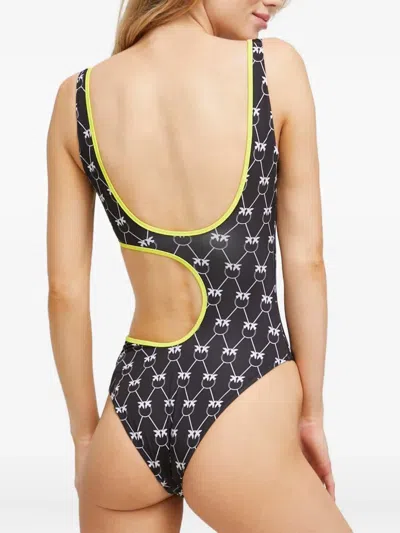 Pinko Cutout Patterned Swimsuit In Black