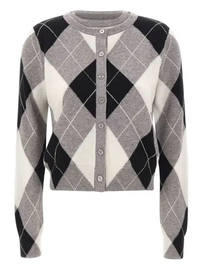 Kaos Diamond-pattern Button Cardigan In Gray