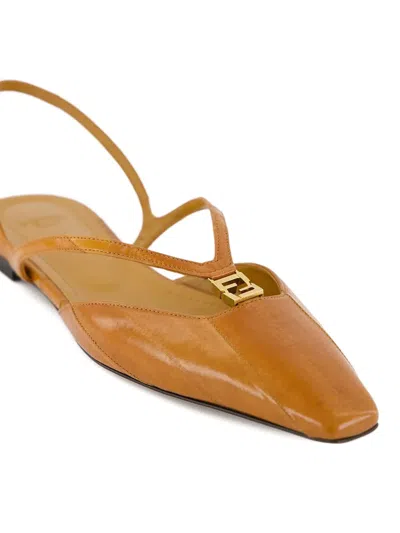 Fendi Ffold Flat Pumps In Brown