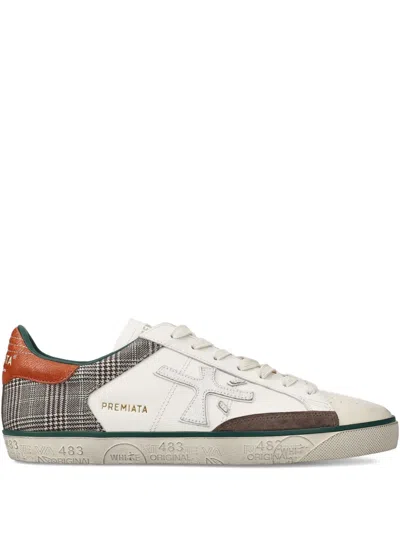 Premiata Check Panelled Steven Sneakers In White