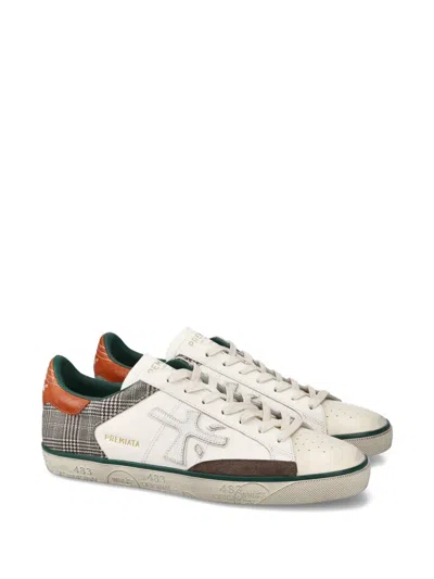 Premiata Check Panelled Steven Sneakers In White