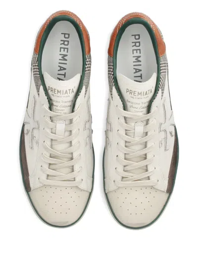 Premiata Check Panelled Steven Sneakers In White