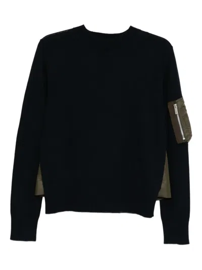 Sacai Nylon-patch Jumper In Blue