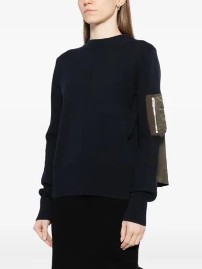 Sacai Nylon-patch Jumper In Blue
