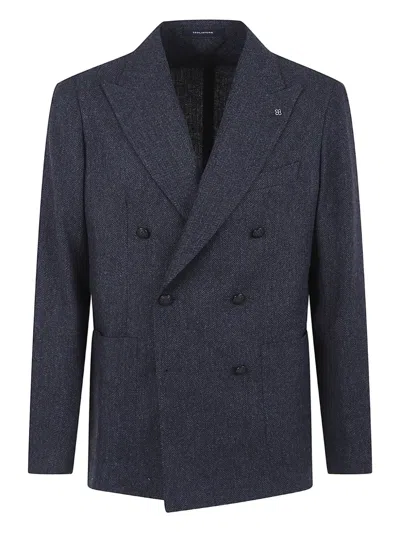 Tagliatore Herringbone Double-breasted Jacket In Blue