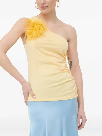 Patrizia Pepe Feather One-shoulder Top In Yellow