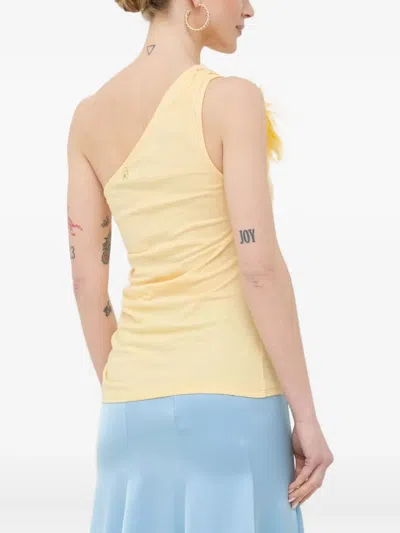 Patrizia Pepe Feather One-shoulder Top In Yellow