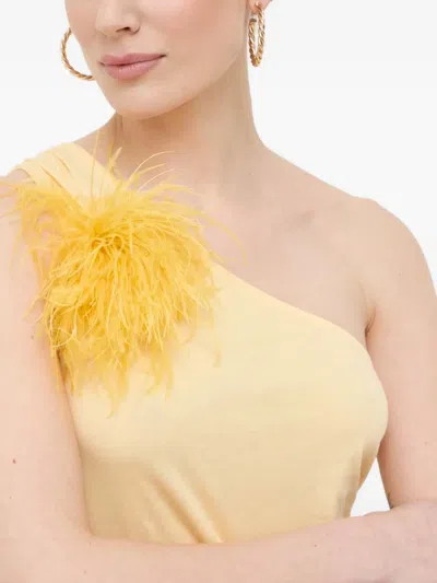 Patrizia Pepe Feather One-shoulder Top In Yellow