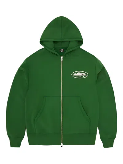 Corteiz Island Puff-print Zip Hoodie In Green