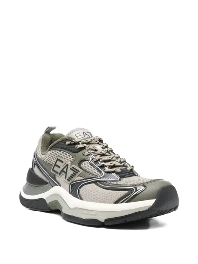 Ea7 Silk Panelled Lace-up Sneakers In Gray