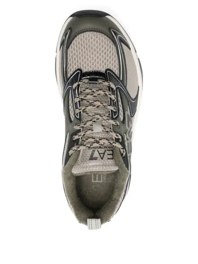 Ea7 Silk Panelled Lace-up Sneakers In Gray