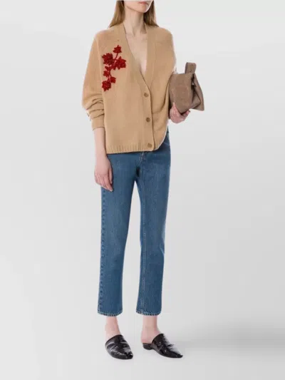 Alberta Ferretti V-neck Long Sleeve Knitwear Embroidered Detail In Pink