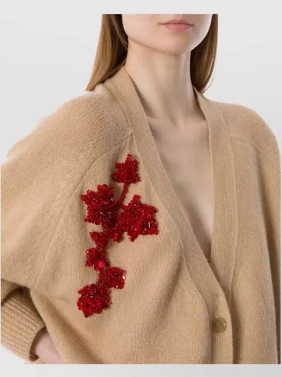 Alberta Ferretti V-neck Long Sleeve Knitwear Embroidered Detail In Pink