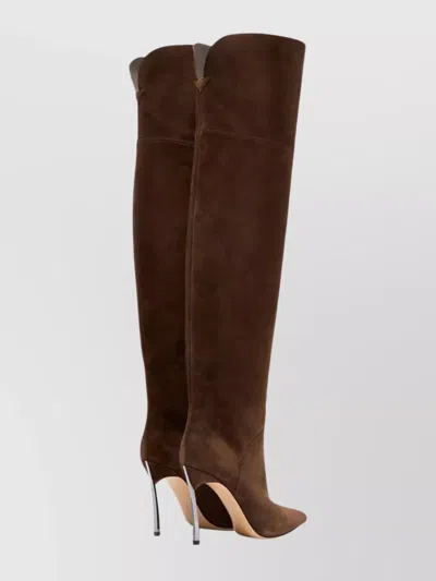 Casadei 100mm Metallic-heel Suede Over-the-knee Boots In Brown