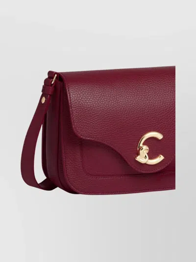 Coccinelle Textured Leather Cross-body Bag Adjustable Strap In Red