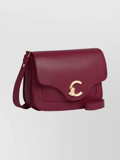 Coccinelle Textured Leather Cross-body Bag Adjustable Strap In Red