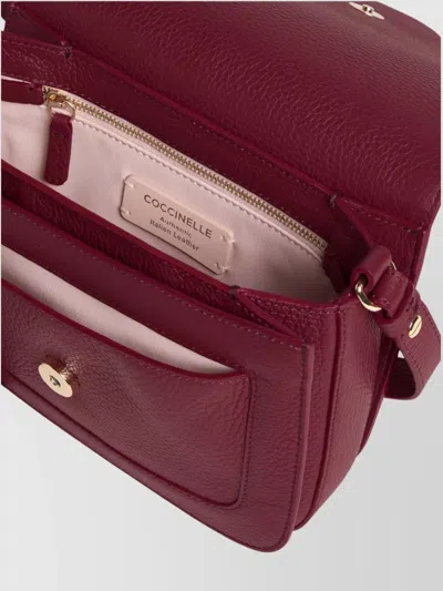 Coccinelle Textured Leather Cross-body Bag Adjustable Strap In Red