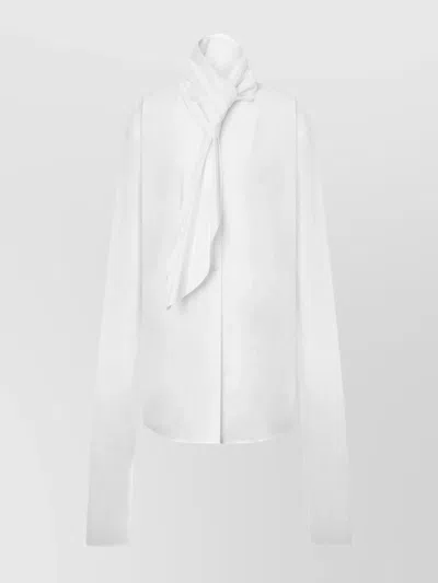 Alberta Ferretti Long Sleeve Collarless Shirt With Scarf Detail In White