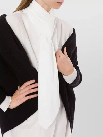 Alberta Ferretti Long Sleeve Collarless Shirt With Scarf Detail In White