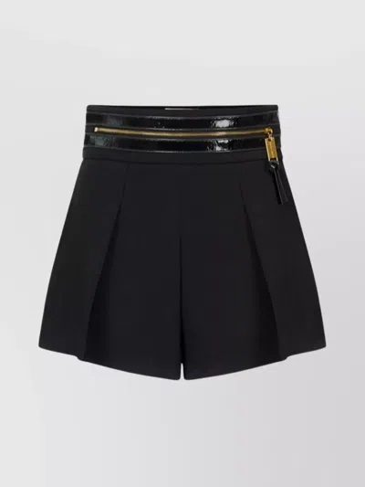 Elisabetta Franchi High Waist Pleated Shorts With Belt Loops In Black