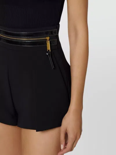 Elisabetta Franchi High Waist Pleated Shorts With Belt Loops In Black