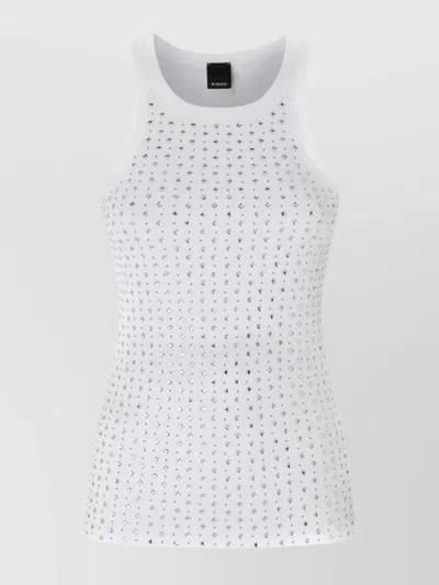Pinko Rhinestone-embellished Slim Fit Sleeveless Top In White