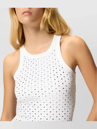Pinko Rhinestone-embellished Slim Fit Sleeveless Top In White