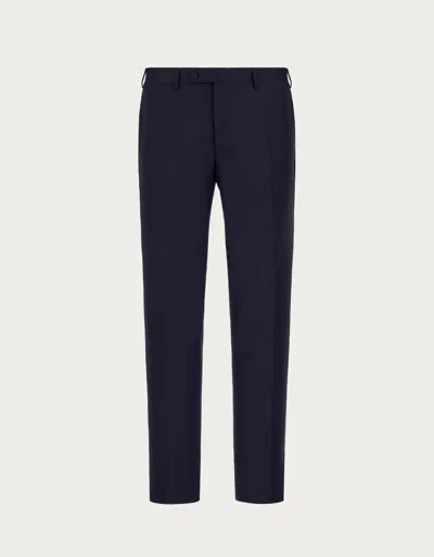 Canali Blue High-waisted Pleatless Stretch Wool Pants In Blue
