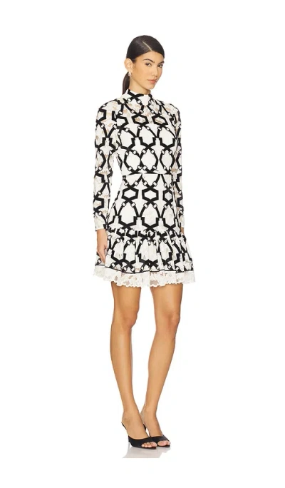 Milly Willa Velvet Flock Lace Mock Neck Dress In White