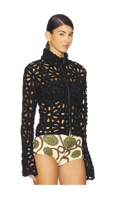 Siedres Jun Embroidered Zip-up Top In Black