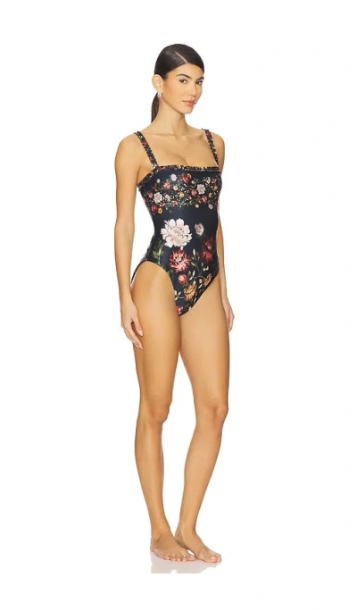 Agua By Agua Bendita Limon Paramo Ruffled-floral Swimsuit In Black