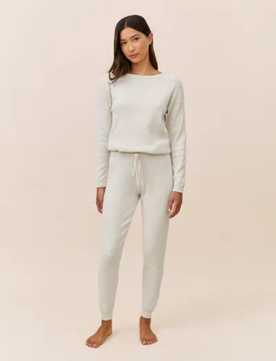 Papinelle Cosy Pointelle Long Sleeve Top And Jogger In White