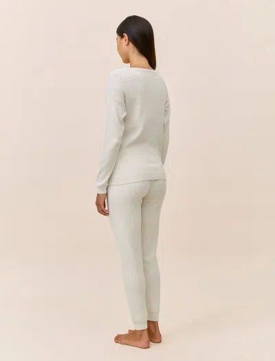 Papinelle Cosy Pointelle Long Sleeve Top And Jogger In White