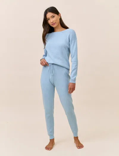 Papinelle Cosy Pointelle Long Sleeve Top And Jogger In Blue