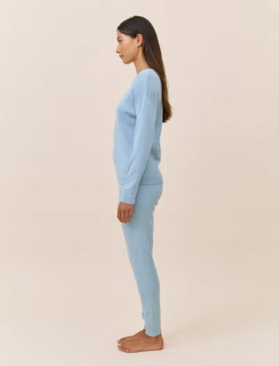 Papinelle Cosy Pointelle Long Sleeve Top And Jogger In Blue