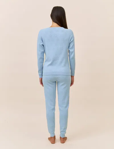 Papinelle Cosy Pointelle Long Sleeve Top And Jogger In Blue