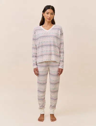 Papinelle Fairisle Waffle Long Sleeve Top And Jogger In Multi
