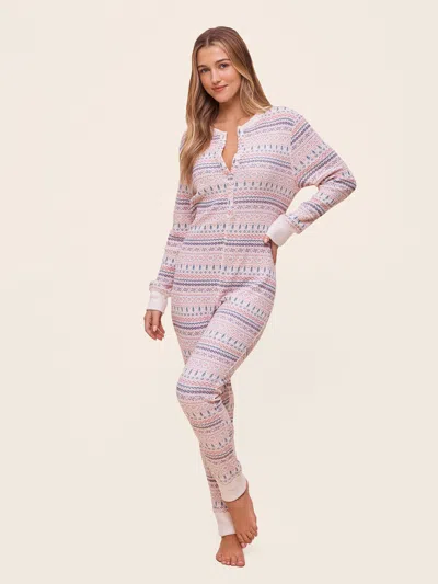 Papinelle Fair Isle Waffle Knit Pajama Jumpsuit In Pink