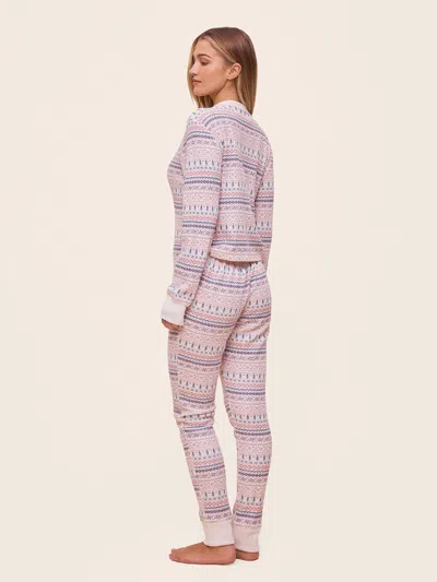 Papinelle Fair Isle Waffle Knit Pajama Jumpsuit In Pink