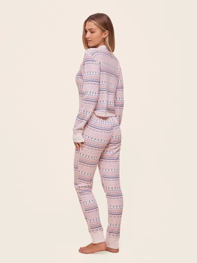 Papinelle Fair Isle Waffle Knit Pajama Jumpsuit In Pink