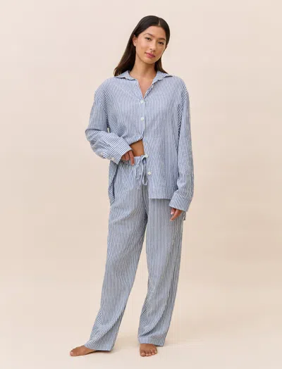 Papinelle Sabine Seersucker Stripe Full Length Pj Set In Blue