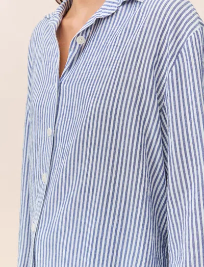 Papinelle Sabine Seersucker Stripe Full Length Pj Set In Blue