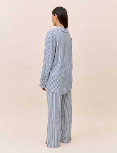 Papinelle Sabine Seersucker Stripe Full Length Pj Set In Blue