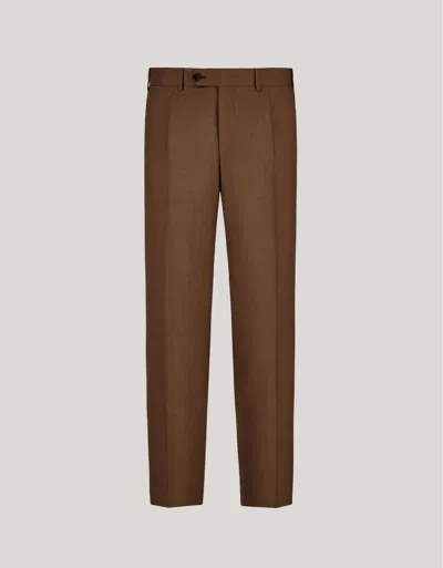 Canali Pantalon À Plis Noisette En Laine Et Soie Travel In Brown
