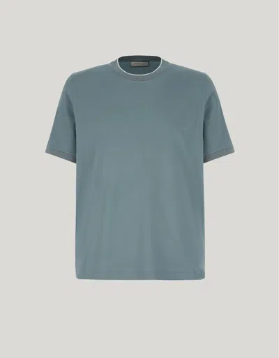 Canali T-shirt Vert Et Blanc En Polycoton In Green