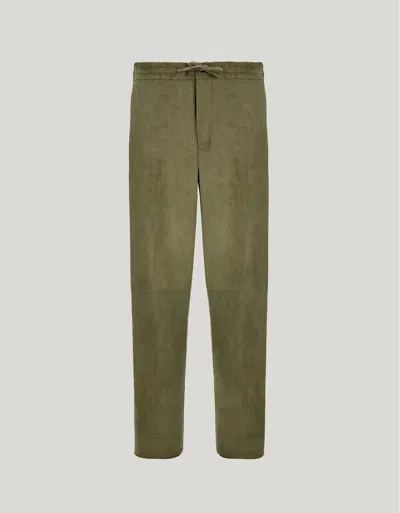 Canali Nuvola Pantalon Chino En Daim Vert Ultra-doux Avec Cordon De Serrage In Green